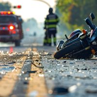 AdobeStock_762353519 Crash on the road. Close up of a motorcycle accident on the road