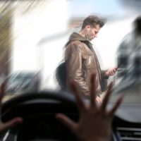 pedestrian about to be stuck by car pedestrian about to be stuck by car