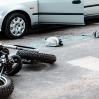 Motorcycle after collision with car