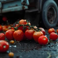spilled-tomatoes-on-wet-road-near-an-old-truck