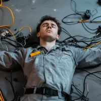 a-person-in-a-work-uniform-lies-on-the-floor